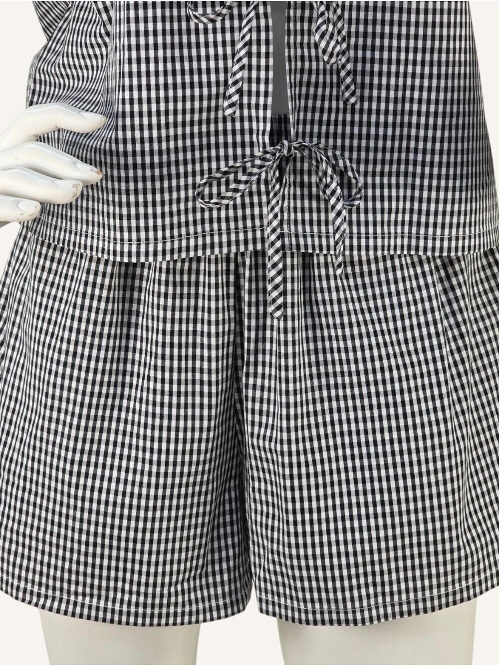PRIV Black Gingham 2-Piece Top & Shorts Set Small Pockets Designed In Canada - Picture 6 of 15